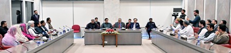 Islamabad 29.06.2026:Speaker NA Sardar Ayaz Sadiq in a meeting with Deputy Prime Minister and Foreign Minister Senator M. Ishaq Dar, Governor Balochistan Mr. Jaffar Khan Mandokhail & Chief Minister Balochistan Mr. Sarfraz Bugti at Parliament House.
